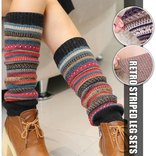 Women Boho Winter Warm Leg Warmers Retro Japanese JK Uniform Night Style Knitted Crochet High Long Socks