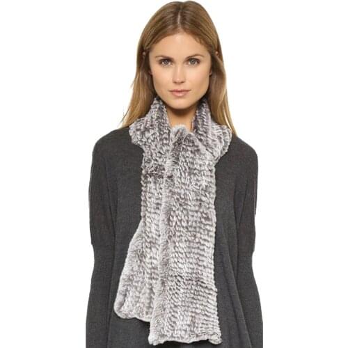 China Free Shipping AU606 Natural Gray 170CM Women Winter Scarf Fashion Girl Scarves Real Rabbit Fur Scarf