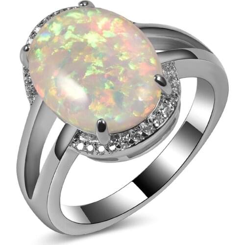 Hot Sale Exquisite White Fire Opal 925 Sterling Silver High Quantity Engagement Wedding Ring Size 5 6 7 8 9 10 11 A150