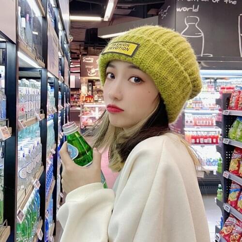 Winter Knitted Beanies Hats Unisex Chunky Thick Warm Stretchy Women Beanie Skullies Hat Female Knit Letter Beanie Caps