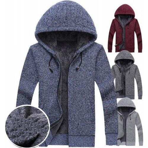 Male Brand Hooded Sweater Wool Cardigan Men knitting Cardigan Sweaters Men Winter Plus Velvet Casual Sweaters