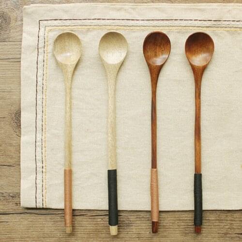 1PCS Long Handle Wood Spoon Coffee Tea Cooking Dining Utensil Cutlery Wooden Coffee Teaspoon Kitchen Bar Cocktail Stirring Spoon