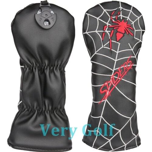 1pc Black Leather with Spider Embroidery Golf Club Hybrid Head Cover Utility UT Cover with Number Tag