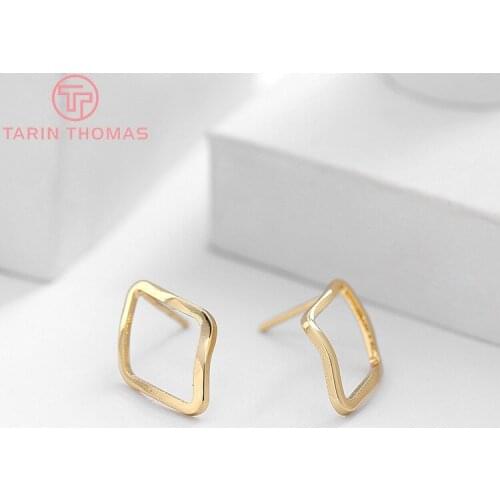 10PCS 12x17MM 24k Gold Color Brass Rectangle Stud Earrings DIY High Quality Jewelry Findings Accessories