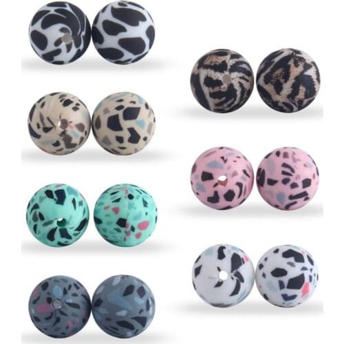 10Pcs 12mm Leopard Print Silicone Beads DIY Teething Necklace Bracelet Accessory