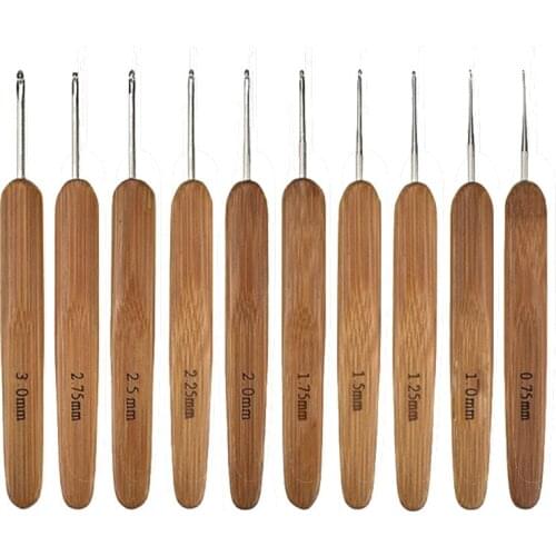 10Pcs Mix Size 0.75Mm-3Mm Crochet Hook Knit Weave Yarn Craft Knitting Needle Bamboo Handle Knitting Hooks Needles Tools