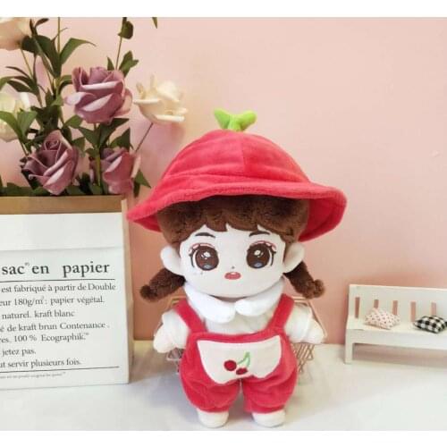 20cm Baby Doll Plush Dolls Clothes Lovely Stuffed Toys Cherry rompers cap Dolls Accessories for Korea Kpop EXO Idol Dolls