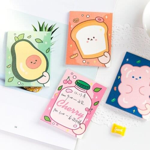 30 Sheets Kawaii Strawberry Avocado Bear Bread Memo Pad School Office Stationery
