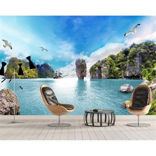 3d Wallpaper Living Room Beautiful Jungle Island Seascape 3d Sea HD Moisture-proof Silk Wall Paper