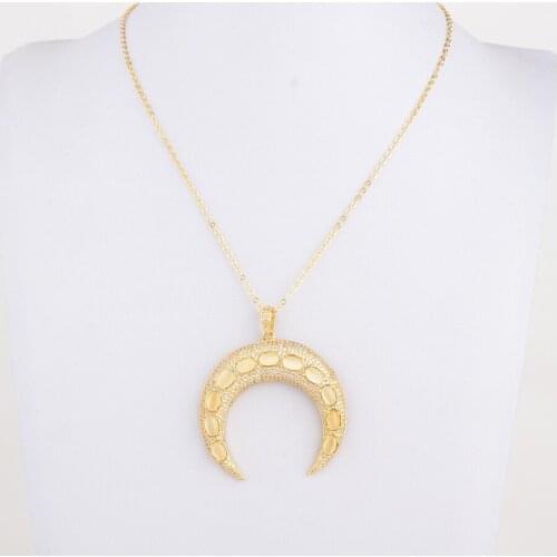 43x43mm Moon Gold plated cubic zircon CZ Paved necklace pendant