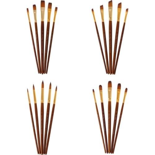 5pcs Paint Brushes Round/Filbert/Angel/Flat Nylon Hair Watercolor Paintbrushes