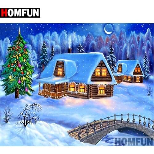 HOMFUN Full Square/Round Drill 5D DIY Diamond Painting "House snow scene" Embroidery Cross Stitch 3D Home Decor Gift A11827
