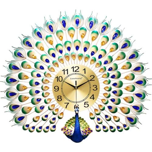 Large Peacock Wall Clock 3d Luxury Entrance Decoration Clocks Creative Living Room Wall Watches Home Decor Silent Gift SC462