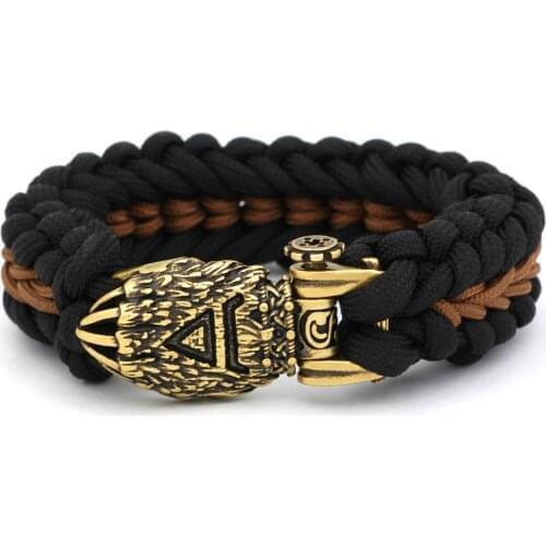 Nordic Viking bear paw odin rune paracord bracelet - stainless steel with valknut gift bag