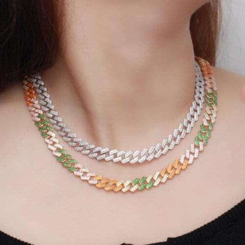 CWWZircons Adjustable Size Cluster Micro Pave Cubic Zirconia Cuban Chain Bling CZ Necklace for Women Punk Hip Hop Jewelry CP081