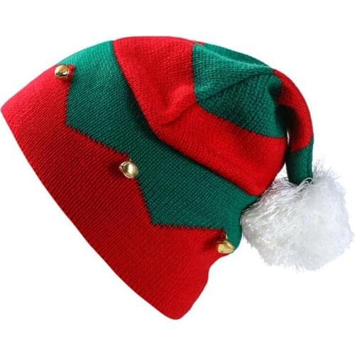 Ele-choices Kids Winter Hat Wavy Stripes Plush Ball Cap Warm Contrast Colors 2021 Christmas Hat for Daily Outdoor Wear