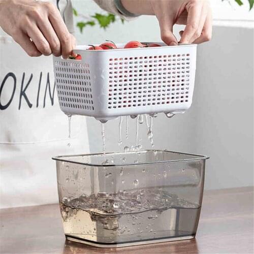 Double Sealed Drain Storage Basket with Lid Kitchen Fresh-Keeping Refrigerator Organizer Food Vegetable Fruit Storage Container