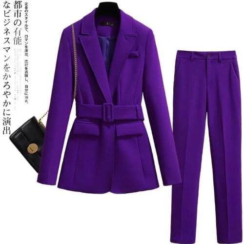 Purple professional suit female spring autumn fashion temperament elegant button belt suit nine-point pants two-piece suit women