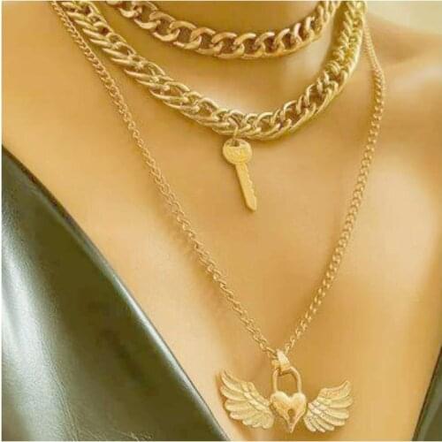HaHaGirl Punk Miami Cuban Choker Necklace punk Jewelry Vintage Big Coin wing Pendant Chunky Chain Necklace for Women necklaces