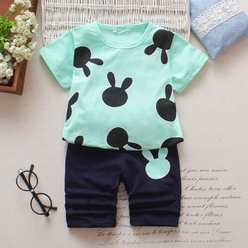 Cotton summer baby childrens soft short-sleeved shorts suit T-shirt toddler boys and girls kids cartoon cute clothes 1-5 years