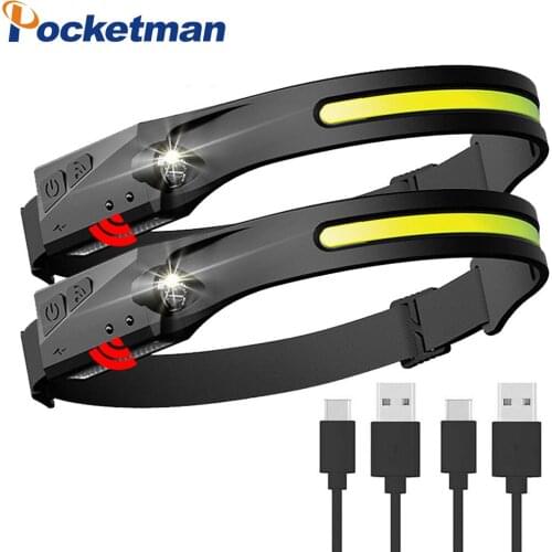 Induction Headlamp COB LED Headlight Built-in 1200mAh Battery Rechargeable Portable Flashlight 5Modes Waterproof Head Torch Lamp