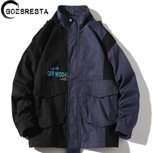 Hip Hop Streetwear Men Jackets Autumn Contrast Stitching Cotton Coat Oversize Harajuku Fashion Loose Casual Jacket Men M-3XL