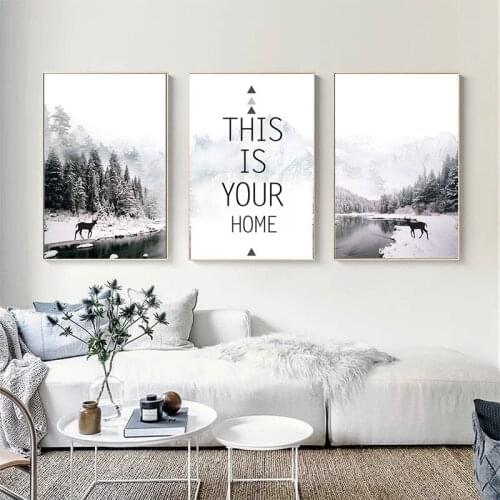 Forest Winter Landscape Home Decoration Wall Art Canvas Painting Quotes Nordic Poster Print Wall Pictures for Living Room Decor