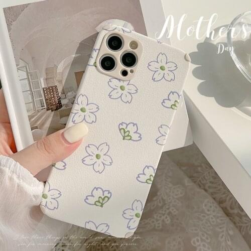 Cute Art Retro Flowers Floral Korean Phone Case For iPhone 12 11 Pro Max Xr X Xs Max 7 8 Puls SE 2020 Cases Soft Leather Cover