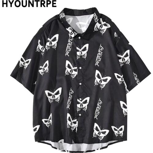 Mens Hawaiian Shirt 2021 Hip Hop Harajuku butterfly Painting Print Streetwear Beach Shirt Summer Short Sleeve Casual Tops Shirts
