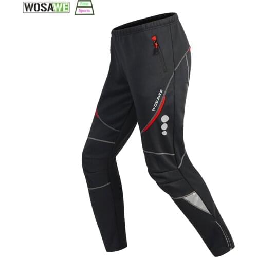 WOSAWE Men Winter Sport Pants Warm Fleece Windproof Waterproof Reflect Elastic Outdoor Trousers Running MTB Bike