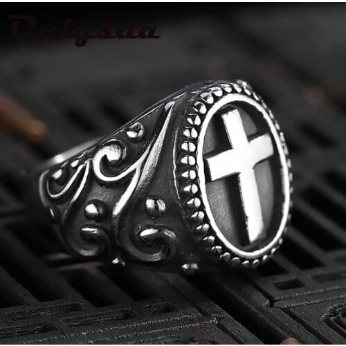 Lucky Gift Punk Rock Us Size Cross Ring 316L Stainless Steel Band Party Biker Jewelry Dropshipping For Man Gift Anel 040