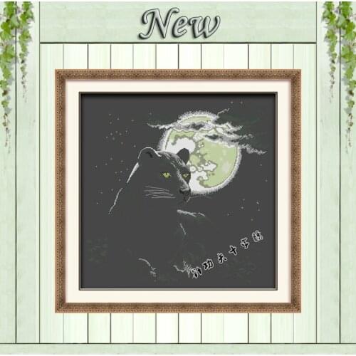 Moon animal bear black cloth diy painting counted on canvas DMC 14CT 11CT unprinted Cross Stitch Embroidery kits Needlework Set