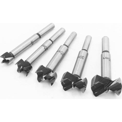 Center Forstner Drill Bit Set Round Shank Hinge Hole Saw Cutter Cemented Carbide Drill Bit 15-35mm Wood Flat Drilling Bits