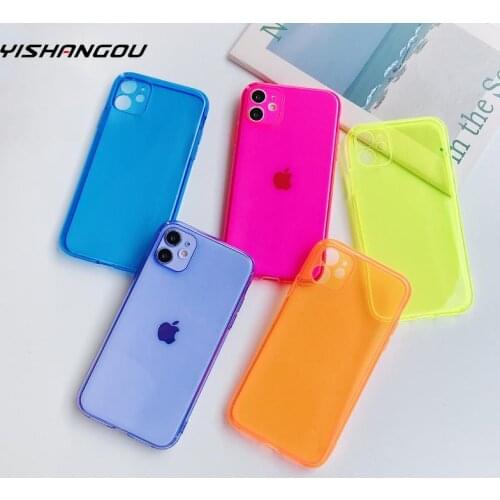 Neon Fluorescent Solid Color Phone Case For iPhone 12 Pro SE 2020 11 Pro Max XR X XS Max 7 8Plus Case Soft IMD Clear Phone Cover