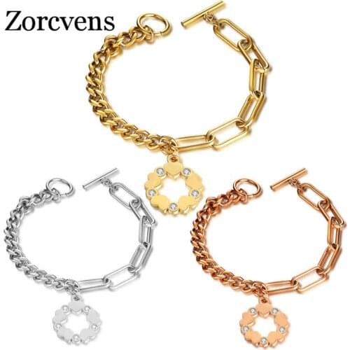 Modyle 2020 New Fashion Gold/Rose Gold/Silver Color Stainless Steel Heart Flower Bracelet for Woman Wedding Jewelry Gifts