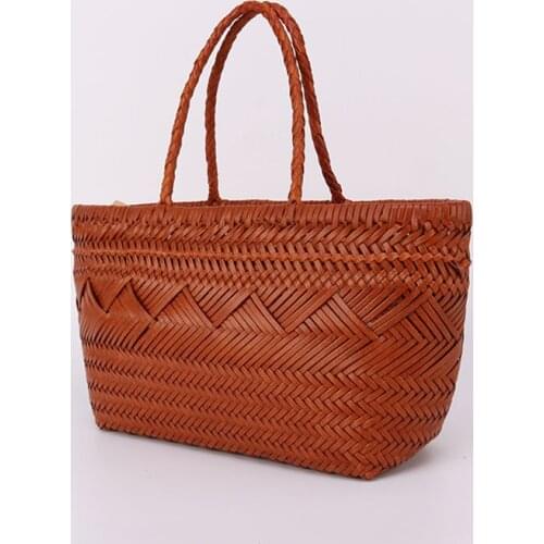 2021 Summer New Solid Color Real cowhide woven handbags high quality rattan single shoulder handbag large capacity bag