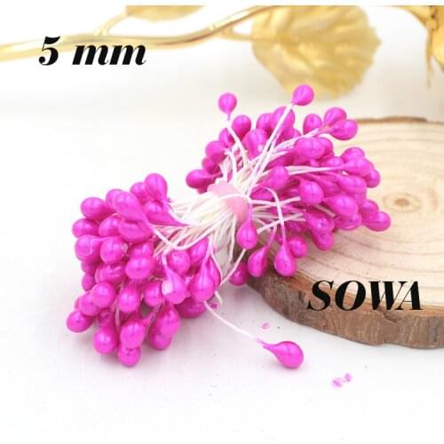 New Design Size 5mm Deep Pink Color Double Heads Pearl Flower Stamen For Wedding Decoration And DIY Pistil Stamen (450pcs/Lot)