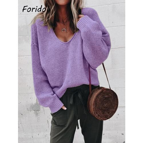 Foridol solid purple pullovers sweater female casual oversized sweater women autumn winter knitted jumper tops outfits 2021