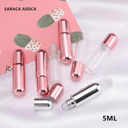 Wholesale 5ml plating UV Essential Oil Ball Bottle Empty Mini Portable Travel Perfume Refillable Bottles 30pcs/lot