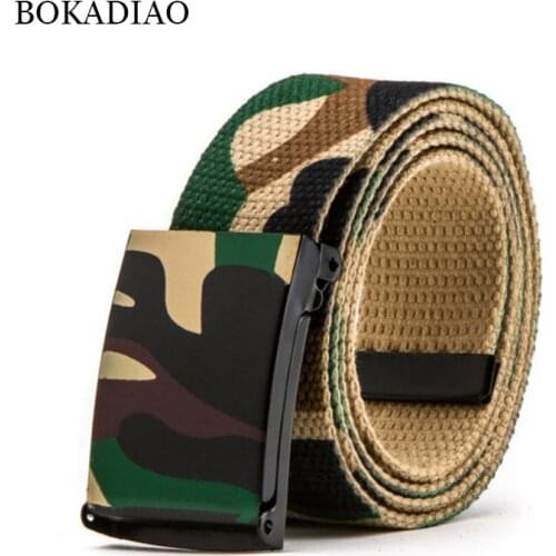 BOKADIAO Men&Women Canvas belt Fashion casual luxury Metal buckle jeans belts for women high quality male strap Camouflage 110CM