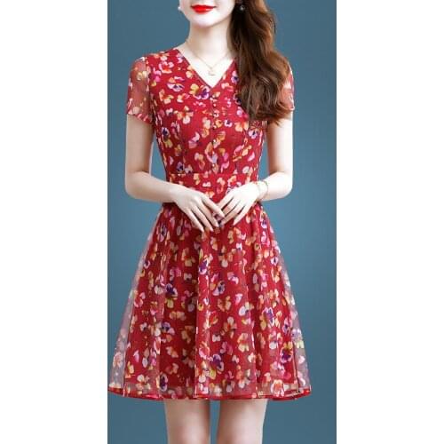 S-4XL Women Retro Vintage Dress Summer Party Dresses Elegant Vestidos Casual Plus Size Sexy Chiffon 6360