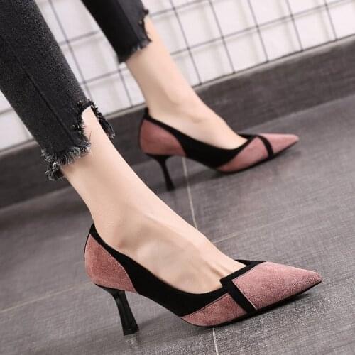 Spring and autumn small fragrance wind 2021 new hundred heeled heels fashion color net red light-mouthed womens single shoes