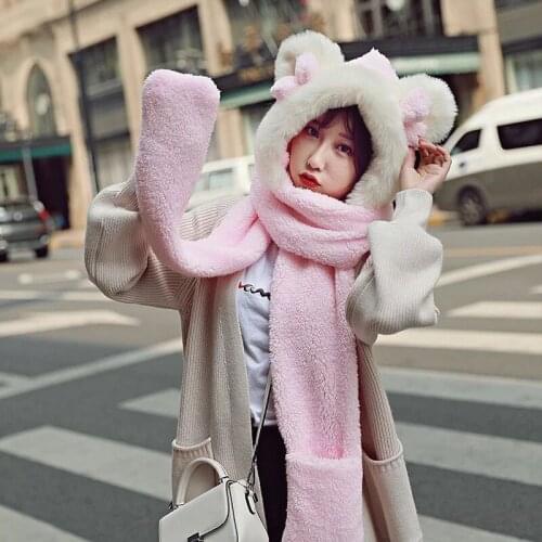 2020Autumn Winter New Baby Warm Scarf With Hat Gloves Three-piece Fur Bow Children Scarf