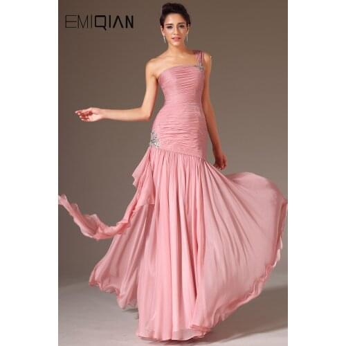 Freeshipping One Shoulder Mermaid Ruched Chiffon Evening Dresses Evening Gowns