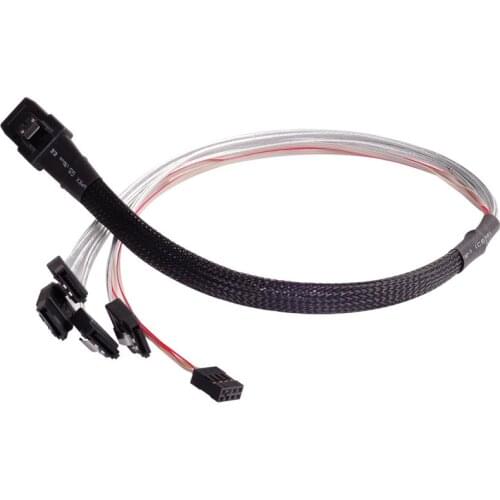 SST-CPS03 Mini-SAS Cable SFF-8087 36 pin to SATA 7 pin*4 (Target) with Sideband Cable (SPGIO) 50cm