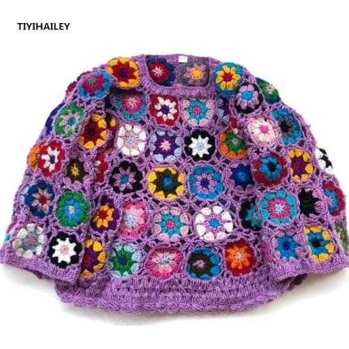 TIYIHAILEY Free Shipping 2020 New Fashion 100% Wool Wrist Sleeve Spring And Autumn Short Sweaters Colorful Tops Hand Knitted