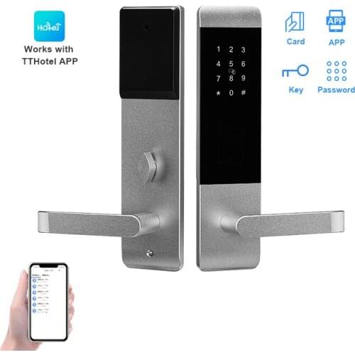 TTlock App Online BLE WiFi Securiry Hotel Door Lock Handle Electronic Digital Code RFID Key Card Smart Hotel Door Lock System