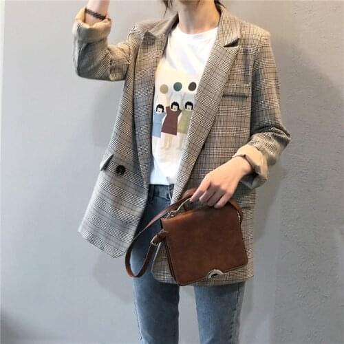 Spring Korean retro plaid suit jacket women loose casual suit jacket