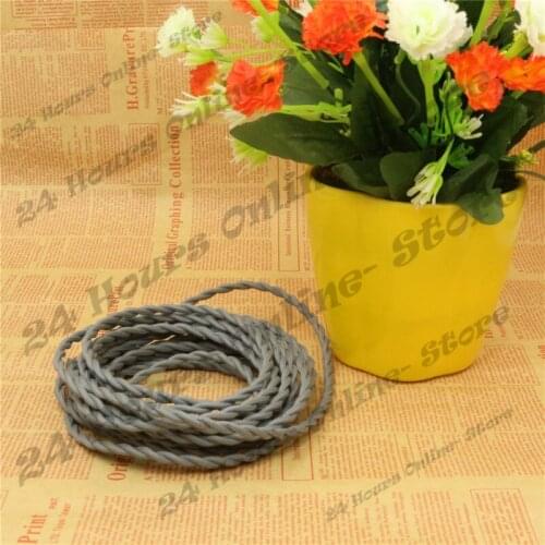 Gray Color -5m/lot 2x0.75 Vintage rope Wire Twisted Cable Retro Braided Electrical Wire Fabric Wire DIY Pendant Lamp Wire Lamp