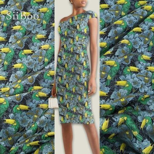 High grade American style green bird floral jacquard brocade fabric for coat dress medium thickness tissue cloth tejido SP2336